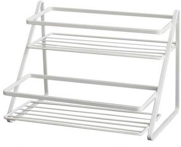 NAOE White 2 Step Kitchen Counter Shelf with Elegant Looks in Steel Material Iron Wall Shelf