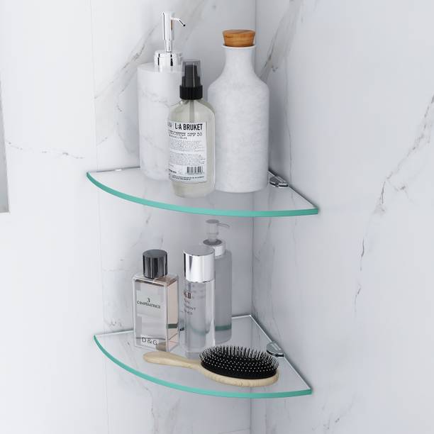 Impulse by Plantex Premium Transparent Glass Corner Shelf for Bathroom/Kitchen Shelf - (9x9 Inches) Glass Wall Shelf