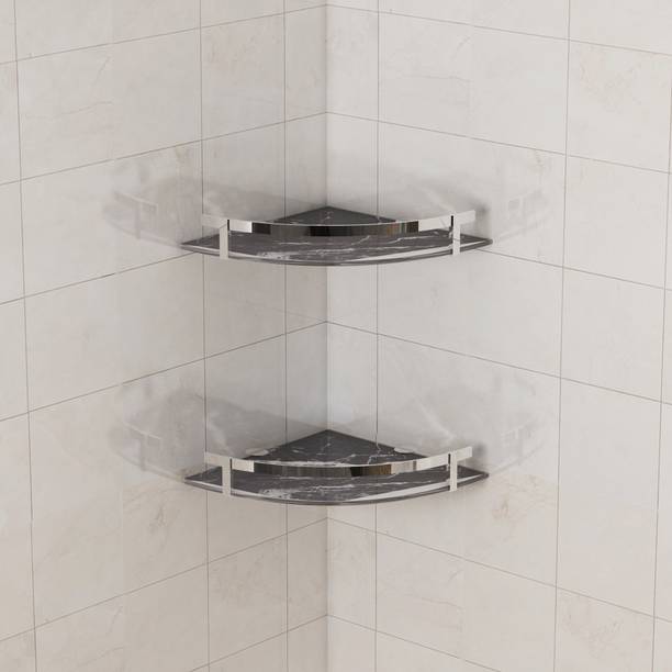 ModDwell Digital Glass corner shelf with railing Glass Wall Shelf