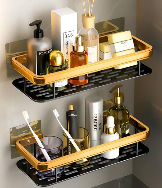 VRPRIME 2PCS Self-Adhesive Bathroom Shelf Rack Bathroom Organizer Stand Racks Bathroom Stainless Steel Wall Shelf