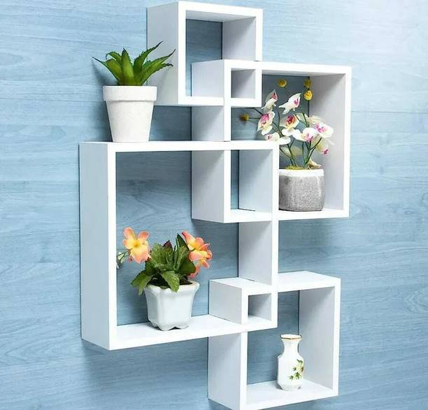 WOODENXDECOR Floating Shelves Intersecting Wall Mounted Wooden Wall Shelf