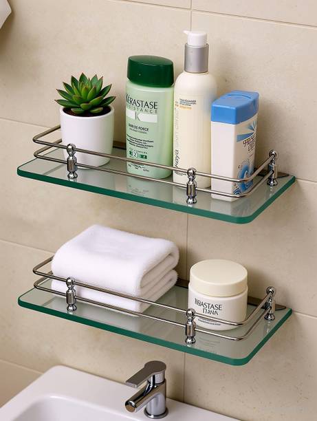 Nokona Premium Transparent Glass Shelf for NOKONA bathroom Kitchen Living WALL 12x6 Glass Wall Shelf