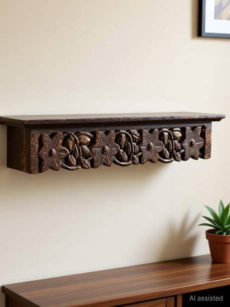 Handicraft ANTIQUE LOOK THICK CARVED Wooden Wall Shelf