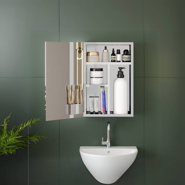 GLOXY Stainless Steel Bathroom Cabinet with Mirror Door for Wash Area,Bedroom Use Stainless Steel Wall Shelf
