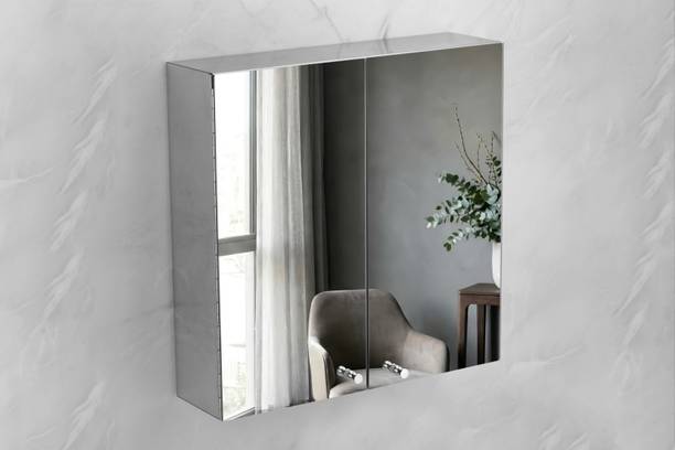RIOMAX Stainless Wall Mounted Bathroom Mirror Cabinet/Mirror Cabinet (18*18 Inch) Stainless Steel Wall Shelf