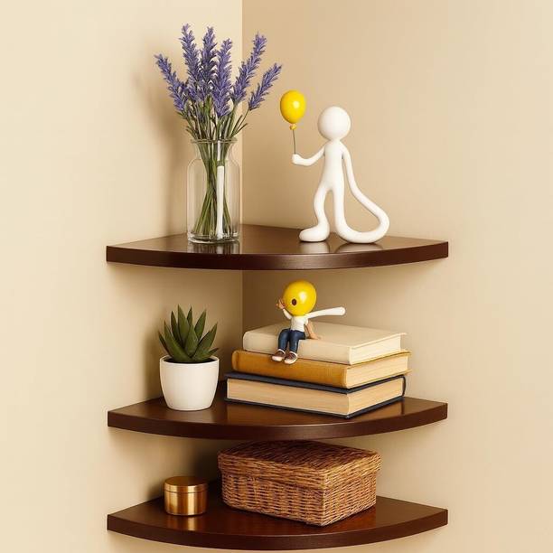woodculture Woodculture 3 Tier Corner Wall Shelf Floating Corner for Living Room Wooden Wall Shelf