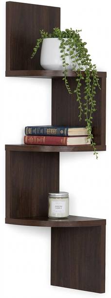 Nandini Handicrafts Stylish Corner Hanging Shelf for Living Room | Zig Zag Floating Display Rack Wooden Wall Shelf