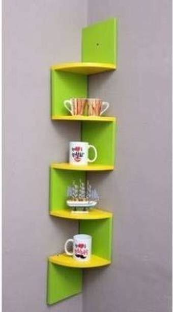 MRKTRADERS CraftOnline Wooden Wall Mounted Wall Zigzag Corner 5 Shelves free 10 Mini spoons Wooden, MDF (Medium Density Fiber) Wall Shelf