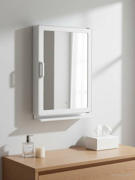 Burhani White Color SMALL SIZE High Quality ABS Plastic Full Mirror Bathroom / Medicine Storage Cabinet Acrylic Wall Shelf