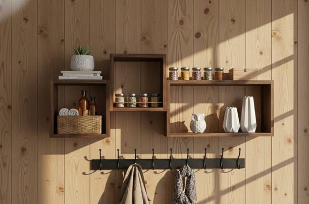 TheGoodLuck Multipurpose Slate Glow Zig Zag Corner Wall Shelf Wooden Wall Shelf