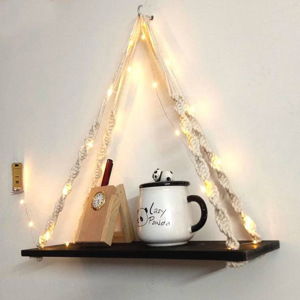 Flipkart SmartBuy Knotting Wall Hanging Shelf, Floating Shelves, Hanging Shelves With LED Black) Wooden Wall Shelf