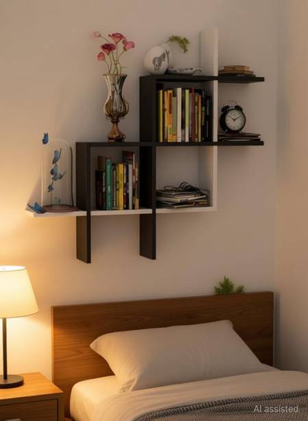 istanbulart Plus Shape Wall Shelf / Hashtag Floating Wall mount / Made in Medium Dencity Fiber Wood / Rack Shelf / Floating Shelf (Black & White) MDF (Medium Density Fiber) Wall Shelf