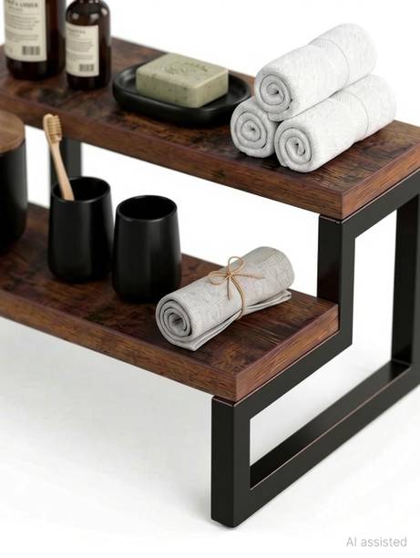 ADVISHI Bathroom Organizer – 2 Tier Shelf Wooden Wall Shelf