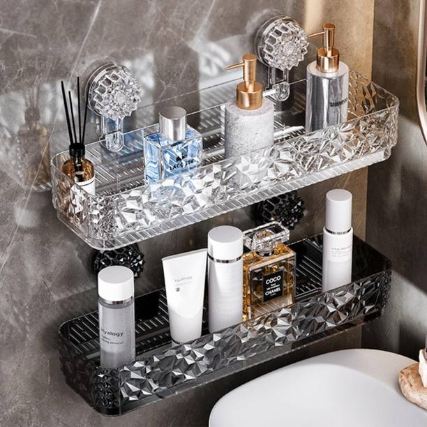Linear Waterproof Crystal-Design Shelf for Toiletries, Skincare, Makeup & Accessories Acrylic Wall Shelf