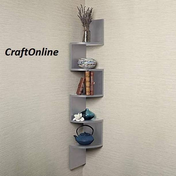 CraftOnline Wooden Zigzag Corner Wall Shelf 100% Good Quality for Multi Purpose Wall Shelf Wooden, MDF (Medium Density Fiber) Wall Shelf