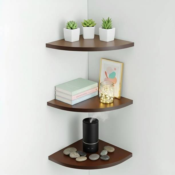 Diamond Handicraft Wall Mounted Floating Corner Shelf | Multipurpose 3 Tier Wooden Wall Shelf
