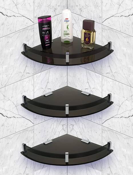 QUISTAL Acrylic Wall Mount Multipurpose Modern Corner Shelf for Bathroom, Kitchen, Bedroom - 10x10 Inch, Black Acrylic Wall Shelf