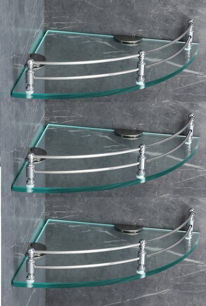 Epraiser 9x9 Inch 3pcs Bewelled Transparent Sturdy Multiuse CORNER Glass Shelf Rack Shelf Glass Wall Shelf