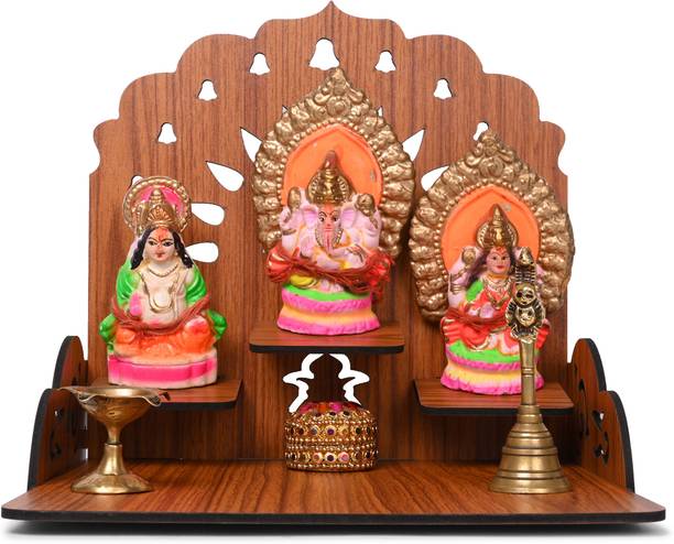 Gojeeva Premium Om Carved Pattern Devghar, Set-Top Box Stand Wooden Mandir Temple(DIY) Wooden Wall Shelf