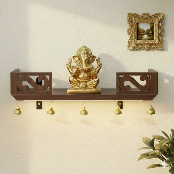ANA craft Ana Craft Bell MDF Wall Shelf with Hanging Brass Bells MDF (Medium Density Fiber) Wall Shelf