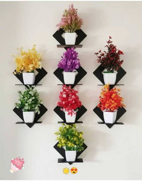 MKSwoodencrafts wall decor flower pot stand (set of 8) Wooden Wall Shelf