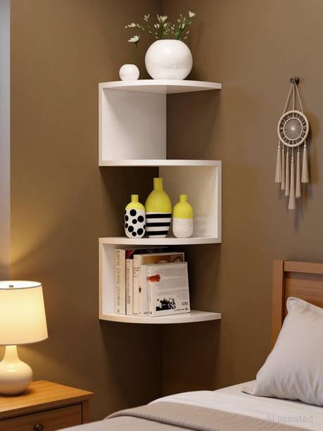 woodinzo Zigzag Corner Wall Mount Shelf Unit for Home | Home Decorative MDF (Medium Density Fiber) Wall Shelf