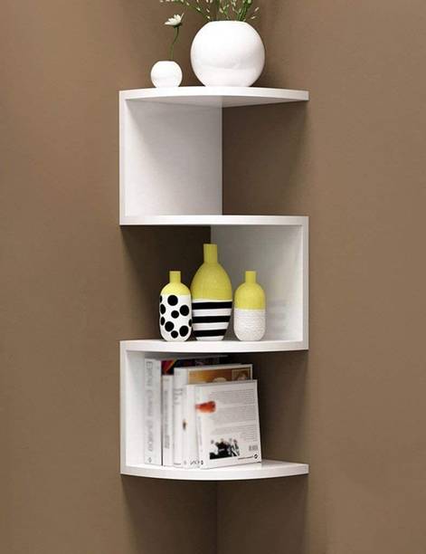 woodinzo Zigzag Corner Wall Mount Shelf Unit for Home | Home Decorative MDF (Medium Density Fiber) Wall Shelf