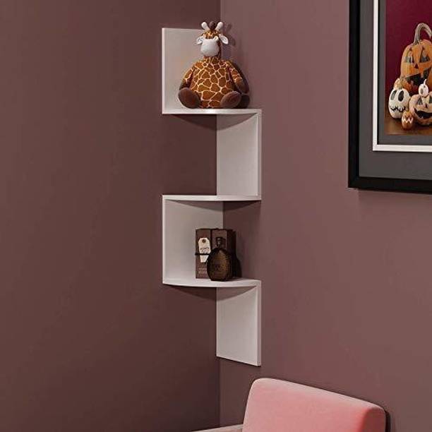 classiconline Wooden Wall Mount Corner Zig Zag 3 Tier shelf Wooden Wall Shelf