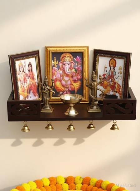KHANSHOPEE Wall shelf Home temple bell shelf temple home mandir pooja ghar MDF MDF (Medium Density Fiber) Wall Shelf