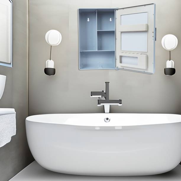 PGen Small Size Compact Multipurpose Bathroom Mirror Cabinet Wall Hung for Storage Polypropylene Wall Shelf
