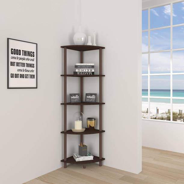 LOOKNSNAP 5 Tier Freestanding Corner Display Rack Shelving Unit Wooden Wall Shelf