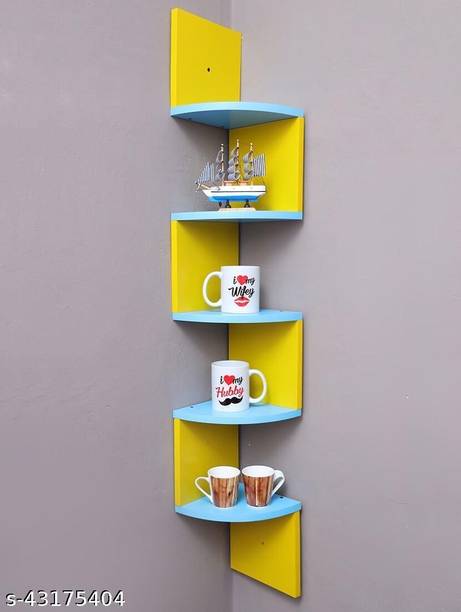 CLASSICART Wooden Wall Mount 5 Shelf Corner New Wall Shelf Wooden Wall Shelf