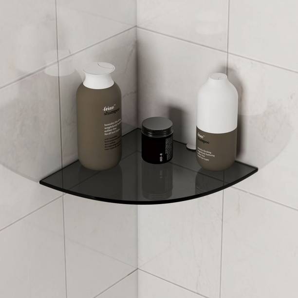 ModDwell Corner Shelf 230mm – Tinted Glass, Quadrant Shape, Without Railing Glass Wall Shelf