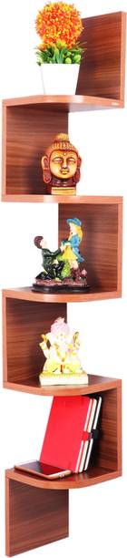 Captiver Morplus Zigzag Wall Mounted Corner Unit Classic Walnut Particle Board Wall Shelf