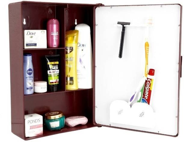 PGen Small (Size: 10x14x4 Inch) MINI Plastic Bathroom Mirror Storage Basin Cabinet Polypropylene Wall Shelf