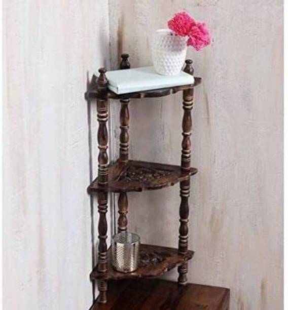 Limza Wooden 3-Tier Corner Shelf (Natural, Standard Size/21 x 21 x 53 cm) Wooden Wall Shelf