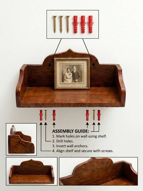 WoodenNest Wooden Wall Mounted Puja Shelf,12x6x6 Inch Decorative Wooden Rack,Home Decor Wooden Wall Shelf