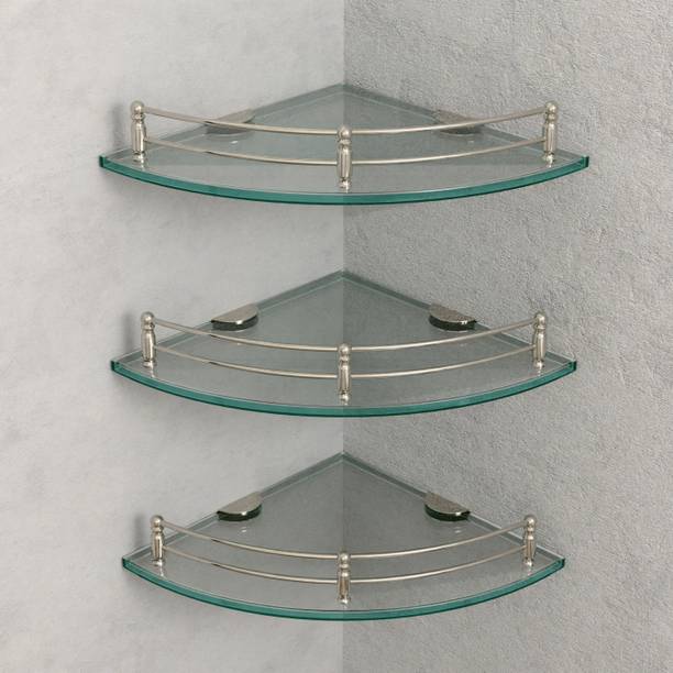Nexanest Premium Glass Corner Shelf Bathroom & Kitchen Organizer/Accessory (Pack Of 2) Glass Wall Shelf