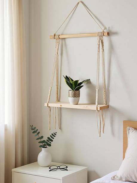 Subh macrame wall hanging for living room Wooden Wall Shelf