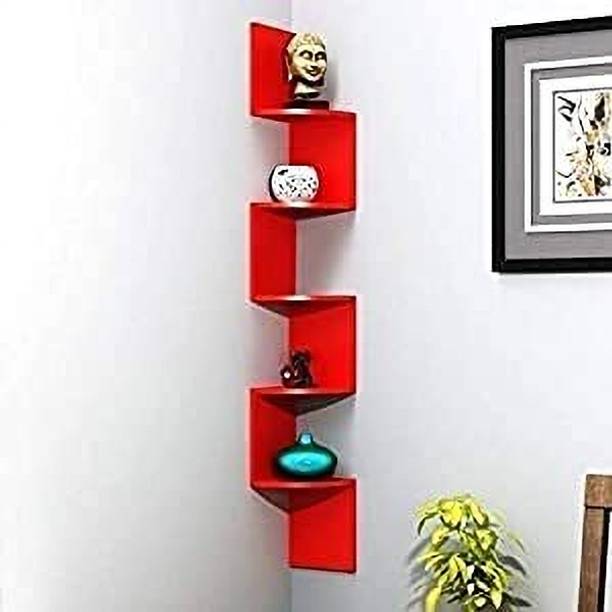 THE PINEWOOD ENTERPRISES Wooden Wall Rack Shelves Zig zag Corner Rack Shelf Wooden, MDF (Medium Density Fiber) Wall Shelf