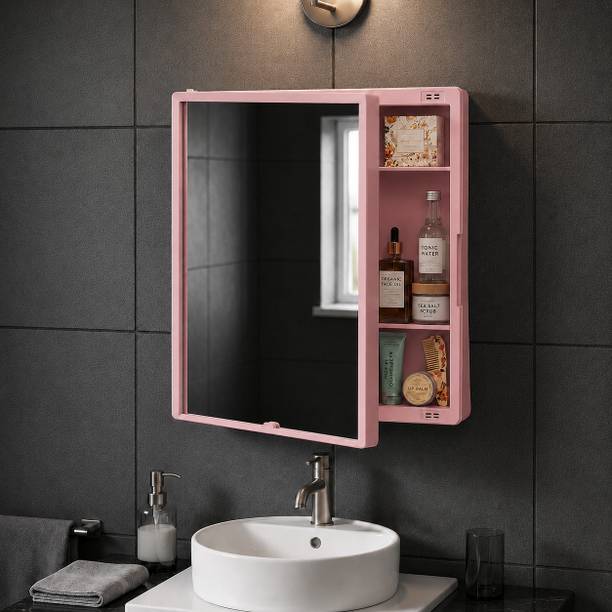 Branco Smart New Rich Look Bathroom mirror Cabinet | 4 Shelves Storage | PINK | Plastic Wall Shelf