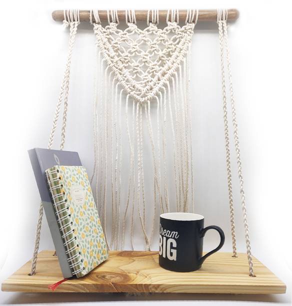 VAH V_AH Macrame Wall Shelf Wall Hanging Shelf, Set of 1 Wood Floating Shelves for Wall Rustic Rope Shelves Plant Shelf Farmhouse Decor for Living Room Bathroom Bedroom Kitchen Apartment -Wood Hanging Shelf Bohemian Wooden Wall Shelf
