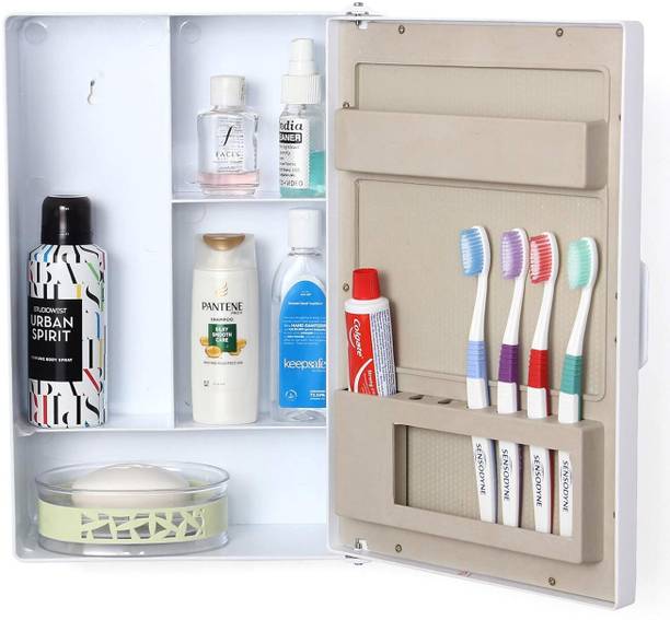 PGen Small (Size: 10x14x4 Inch) MINI Plastic Bathroom Mirror Storage Basin Cabinet Plastic Wall Shelf