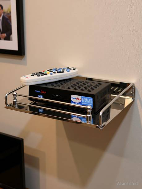 vyapt Multi Purpose Setup Box Stand TV Receiver Rack WiFi Modem Wall Mount Self Stainless Steel Wall Shelf