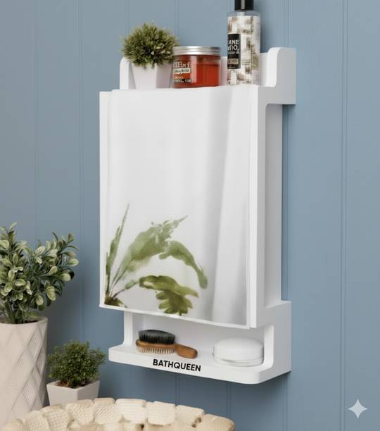 Bath Queen Bathroom Cabinet with Mirror - White Plastic Wall Shelf