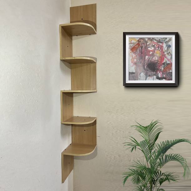 Classic Works Zigzag Shelf |Corner Wall Shelf| Corner Rack Shelf||(Number of Shelves - 5, OAK) MDF (Medium Density Fiber) Wall Shelf
