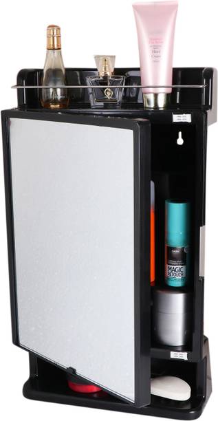 Branco Strong & Heavy Rich Look Mirror Cabinet For Bathroom Color BLACK Plastic, Glass Wall Shelf