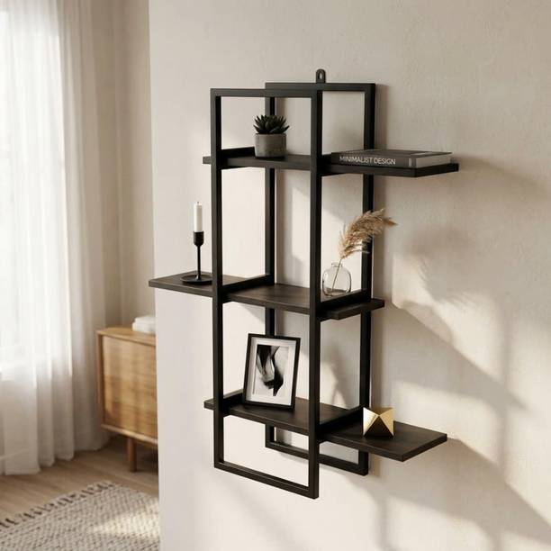 Mighty Home Wall-Mounted 3-Tier Shelf | Metal Frame with Wooden Shelves Wooden Wall Shelf