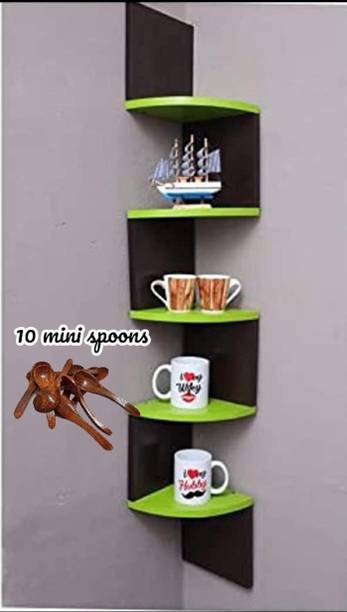 PINEWOOD ENTERPRISES Wooden Zigzag Wall Shelf/Corner Wall Shelf/ 11 Tier With free 10 mini spoons Wooden, MDF (Medium Density Fiber) Wall Shelf