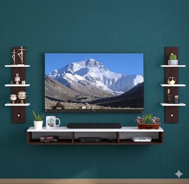 K K Handikrafts Modern Wall Mounted TV Unit with Storage Shelves | Wooden Floating TV Stand MDF (Medium Density Fiber) Wall Shelf